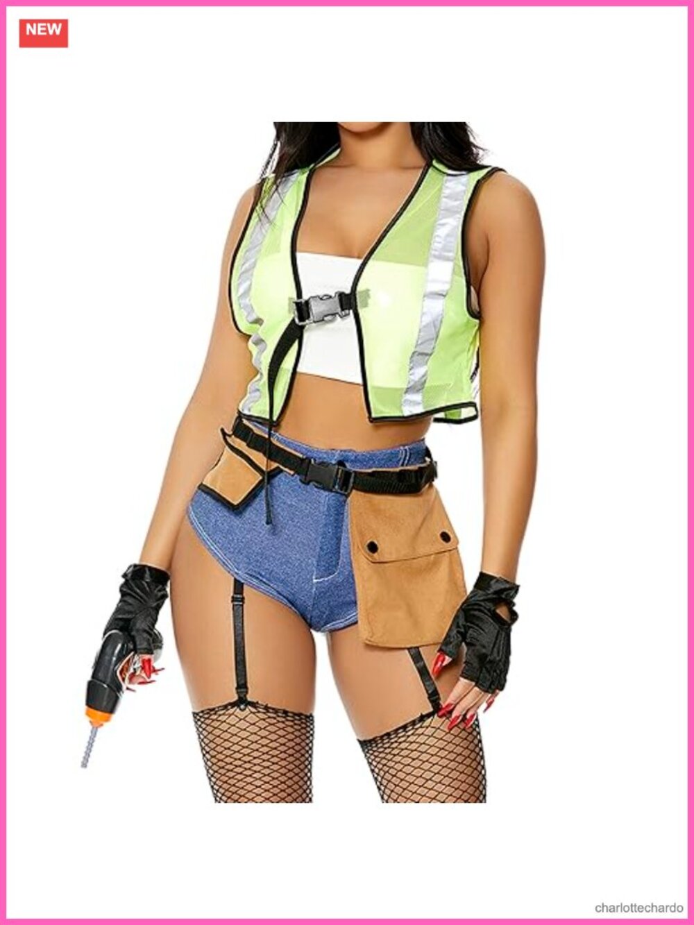 Construction Worker Costume Set Vest Belt Gloves Cosplay
